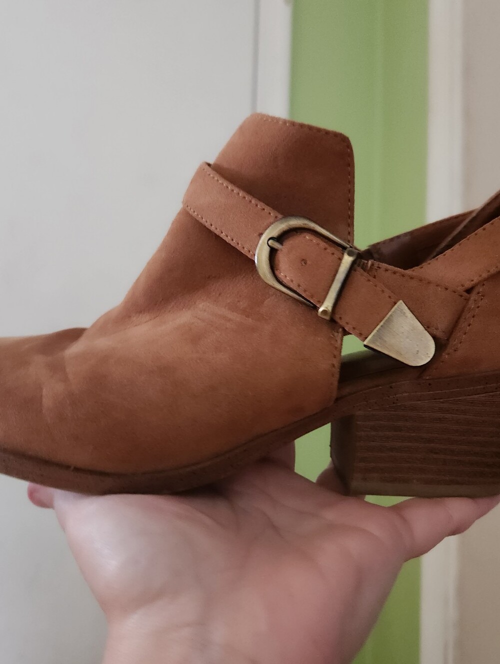 Women's Tan Suede Ankle Booties with Buckle